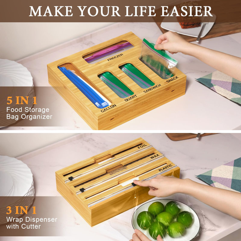 Rebrilliant 9 IN 1 Bamboo Foil And Plastic Wrap Organizer For